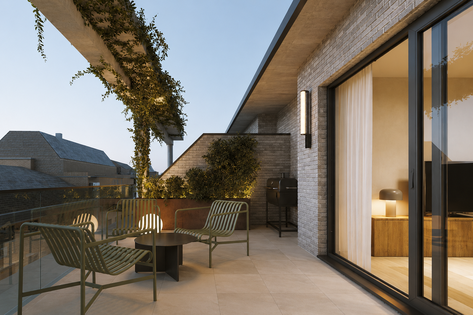 Terraza ático al atardecer